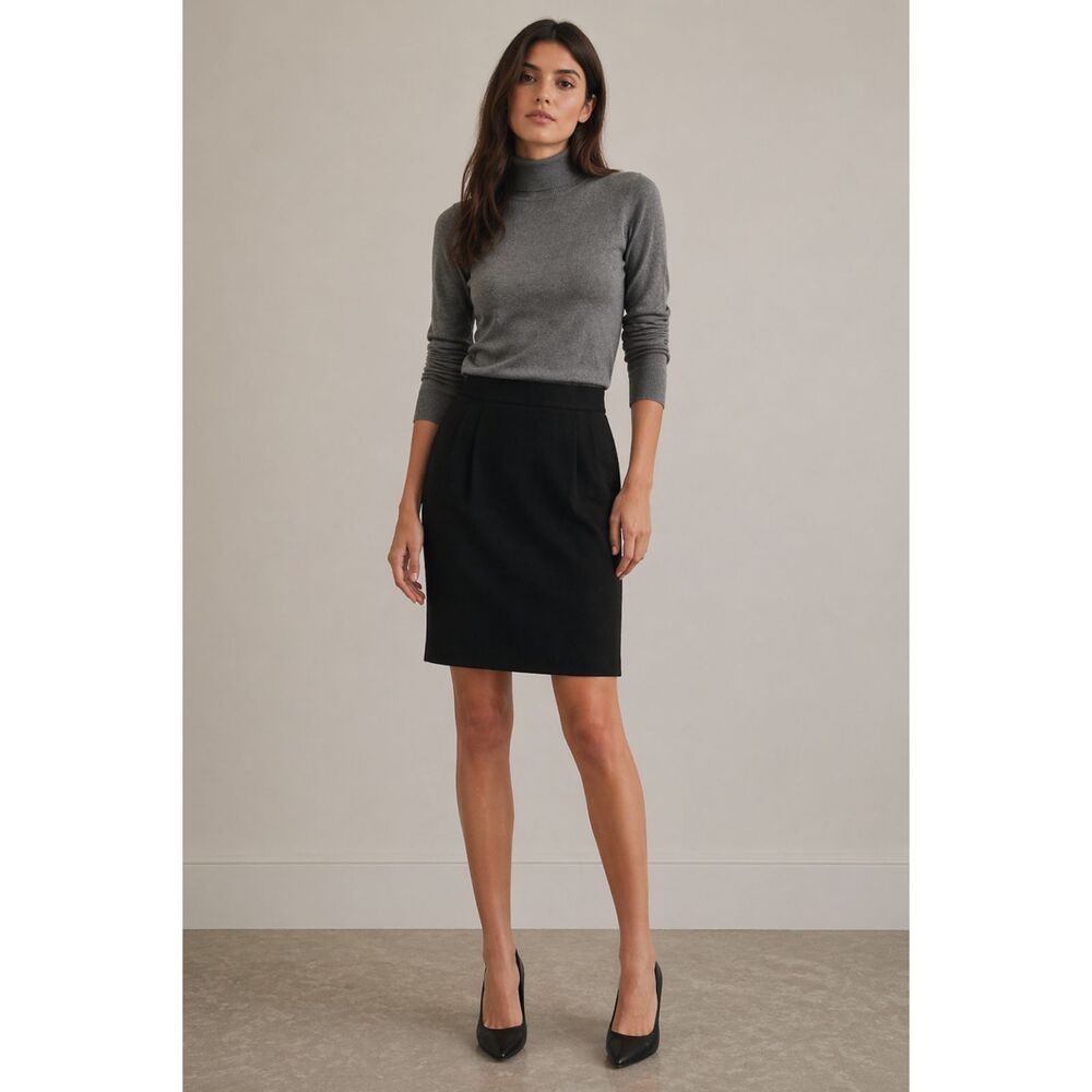 Vtg 90s Jones New York Skirt sz 6 Black A Line Knee Length Made in USA Back Slit